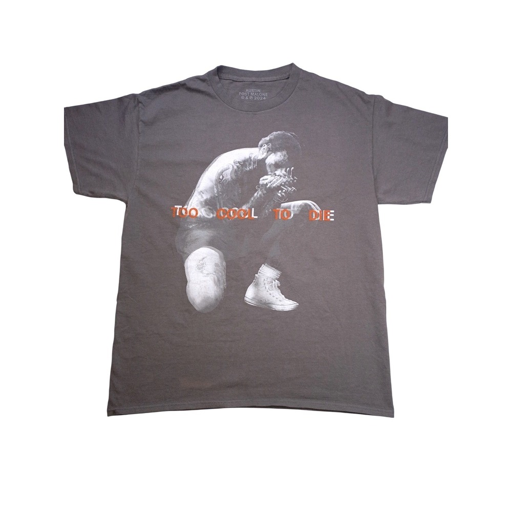 Post Malone Too Cool To Die Graphic Tee Charcoal Grey Mens Medium 2024 Official